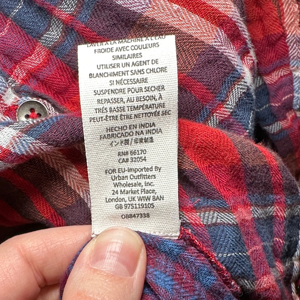 Free People Magical Ebroidered Button Down Red and Blue Plaid Shirt - Picture 10 of 13